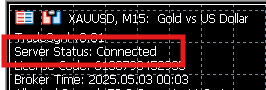 MetaTrader chart showing connected EA status