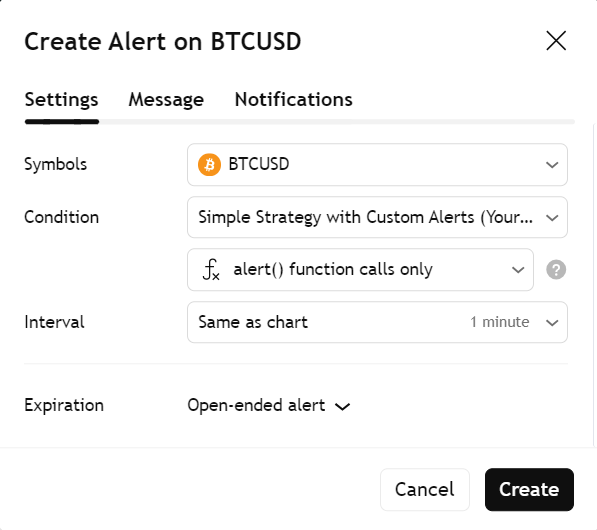 TradingView alert condition configuration