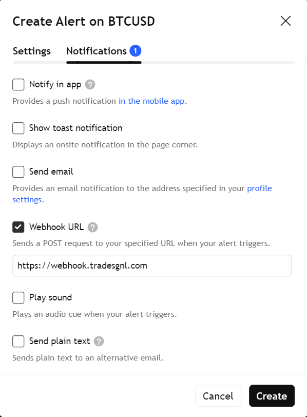 TradingView webhook URL configuration